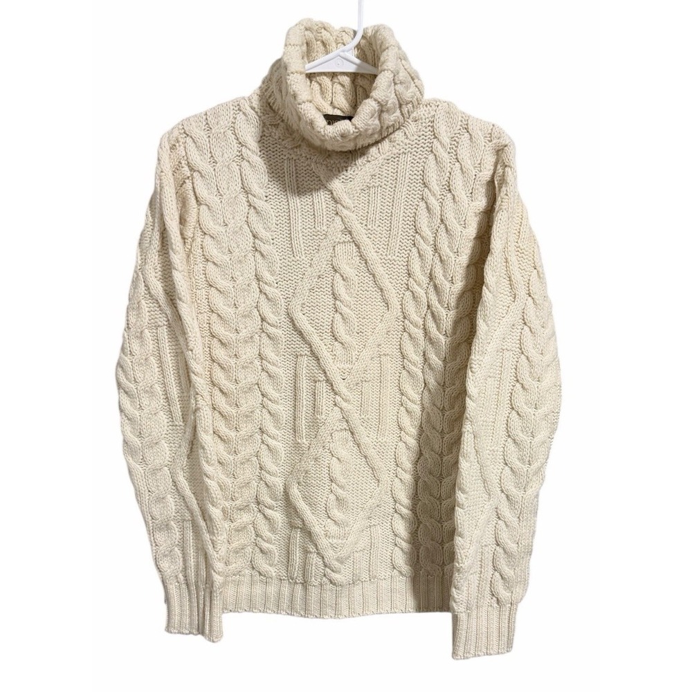 Inis Crafts Fisherman Cable Knit Turtleneck Sweater‎ Ivory Women's Size Small